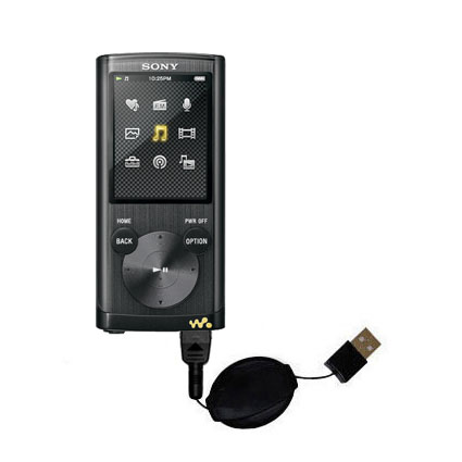 Retractable USB Power Port Ready charger cable designed for the Sony Walkman NWZ-E453 and uses TipExchange