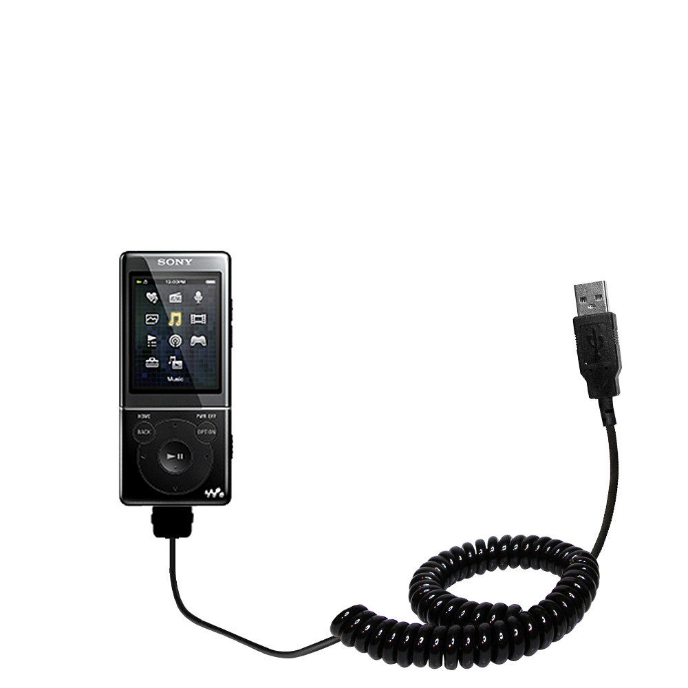 Coiled USB Cable compatible with the Sony Walkman NWZ-E473 E474 E475