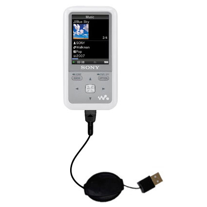 Retractable USB Power Port Ready charger cable designed for the Sony Walkman NWZ-S618F and uses TipExchange