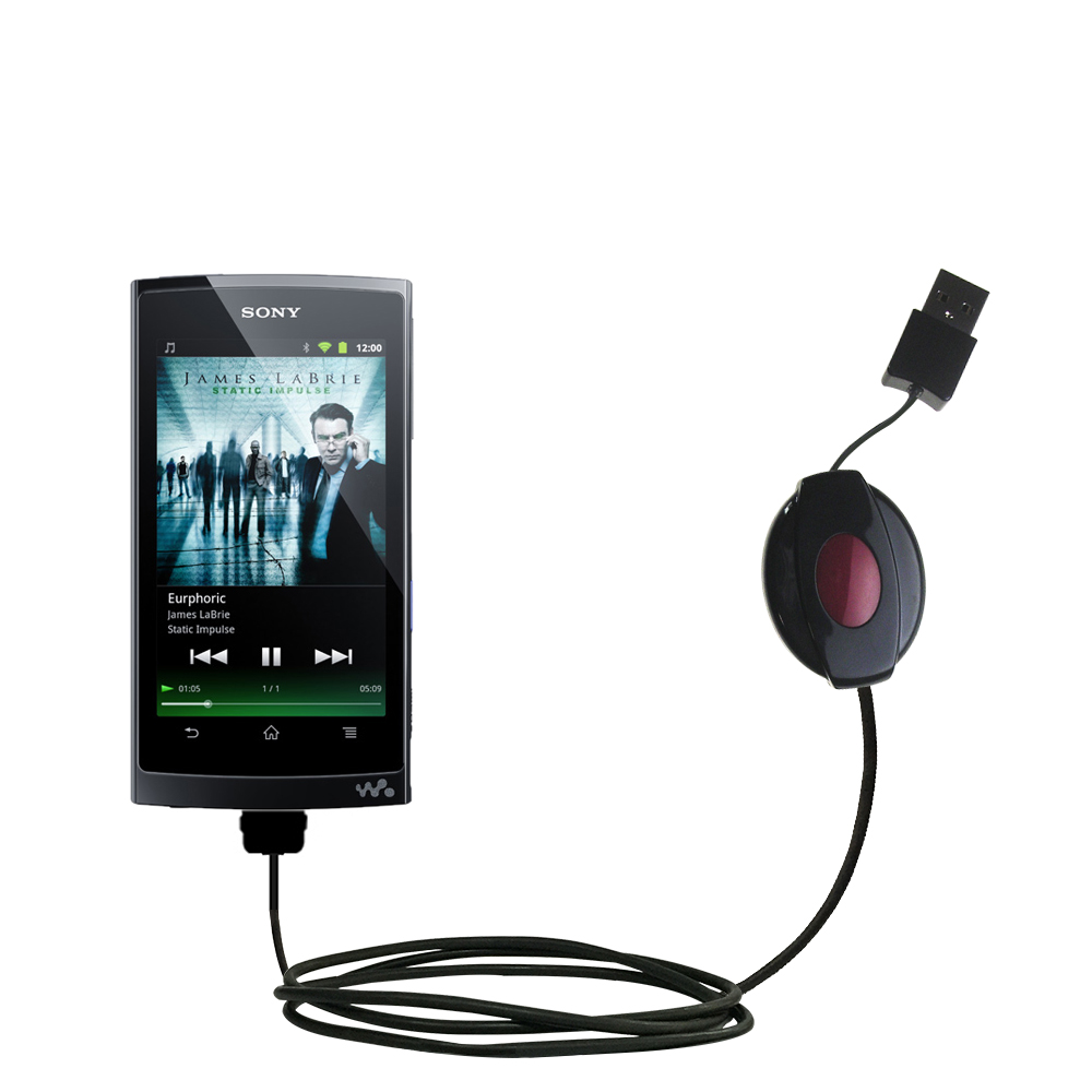 Retractable USB Power Port Ready charger cable designed for the Sony Walkman NWZ-Z1040 Z1050 Z1060 and uses TipExchange