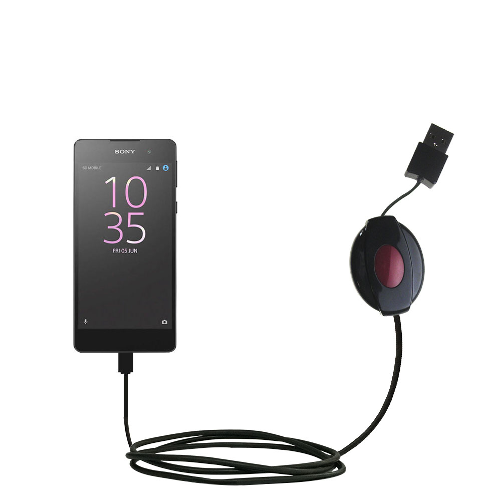 Retractable USB Power Port Ready charger cable designed for the Sony Xperia E5 and uses TipExchange