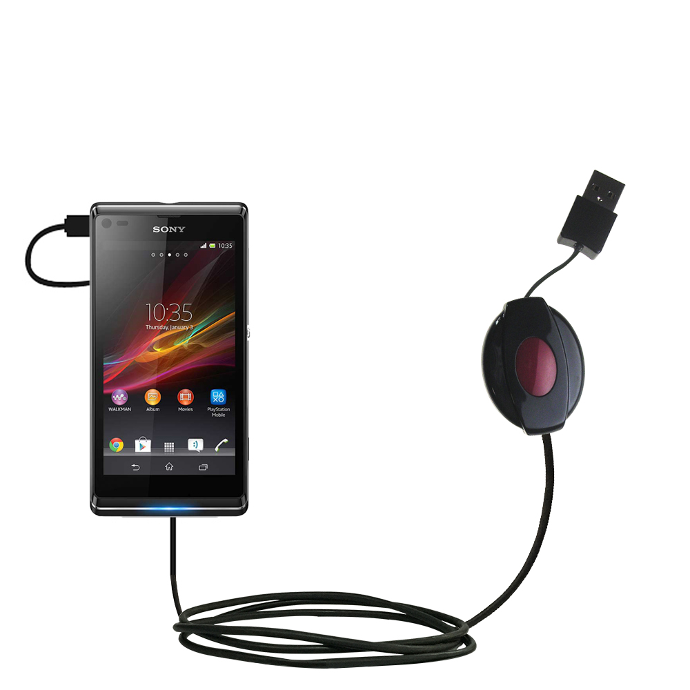 Retractable USB Power Port Ready charger cable designed for the Sony Xperia M and uses TipExchange