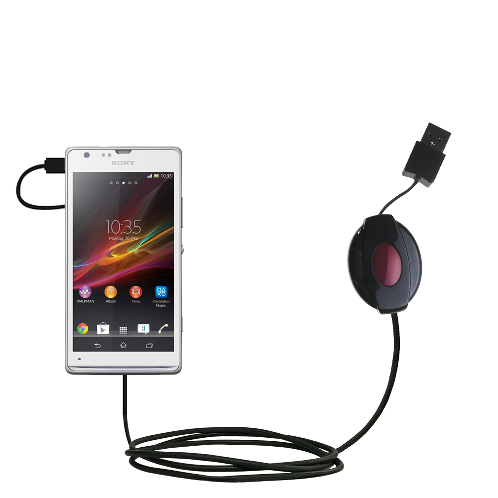 Retractable USB Power Port Ready charger cable designed for the Sony Xperia SP and uses TipExchange