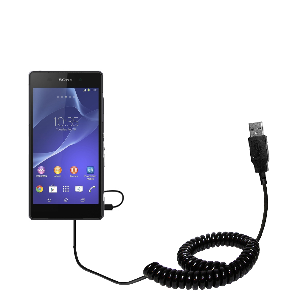 Coiled USB Cable compatible with the Sony Xperia Z2
