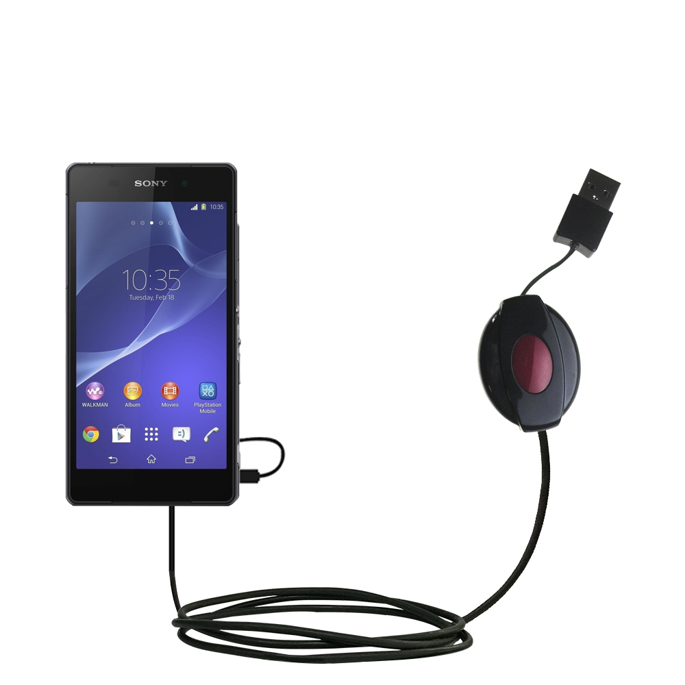 Retractable USB Power Port Ready charger cable designed for the Sony Xperia Z2 and uses TipExchange