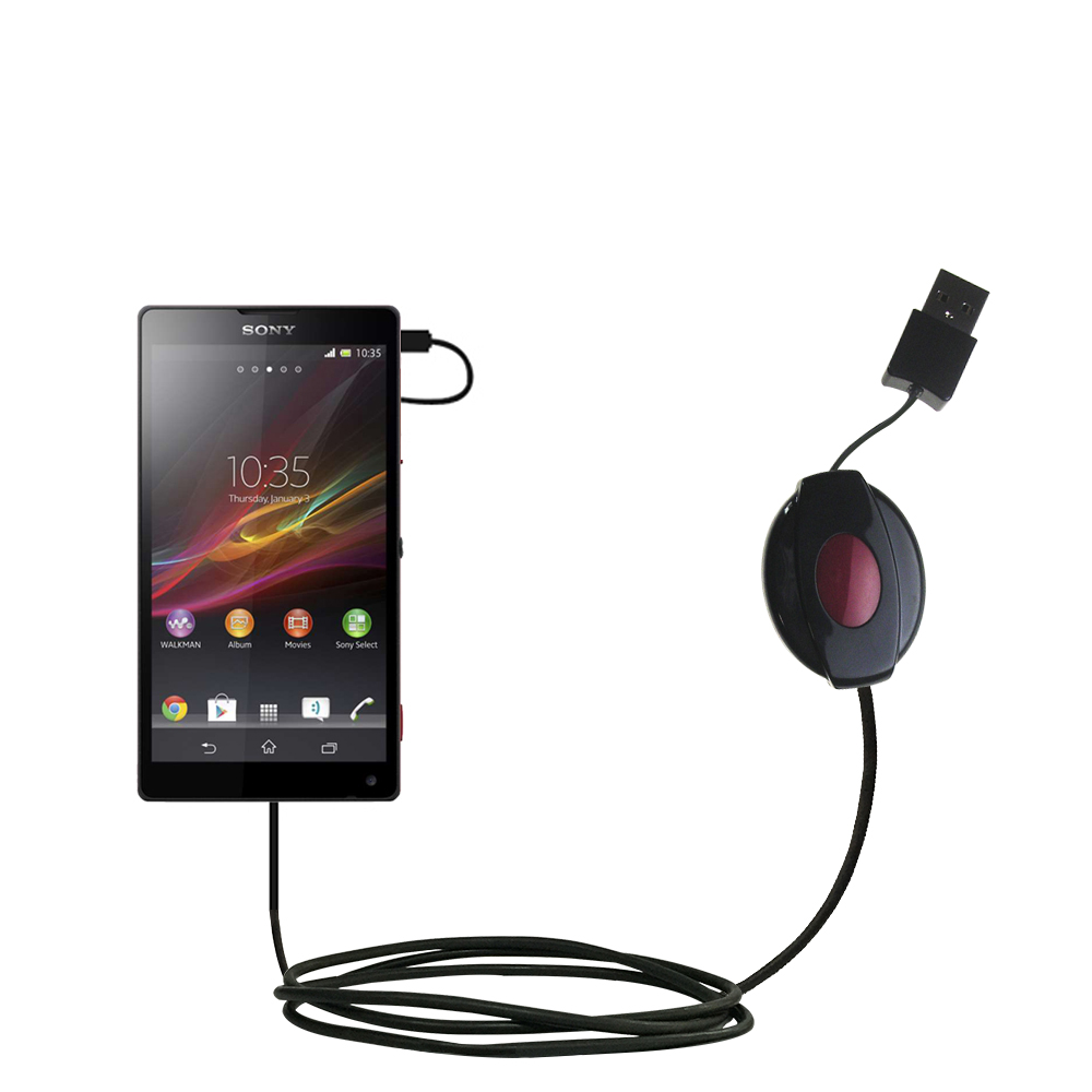 Retractable USB Power Port Ready charger cable designed for the Sony Xperia ZL and uses TipExchange