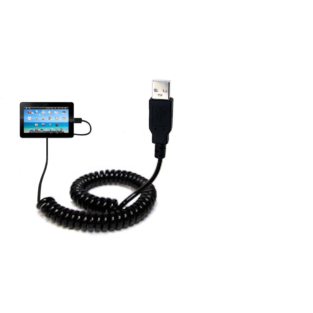 Coiled USB Cable compatible with the Sylvania SYTAB10ST 10 inch Magni Tablet