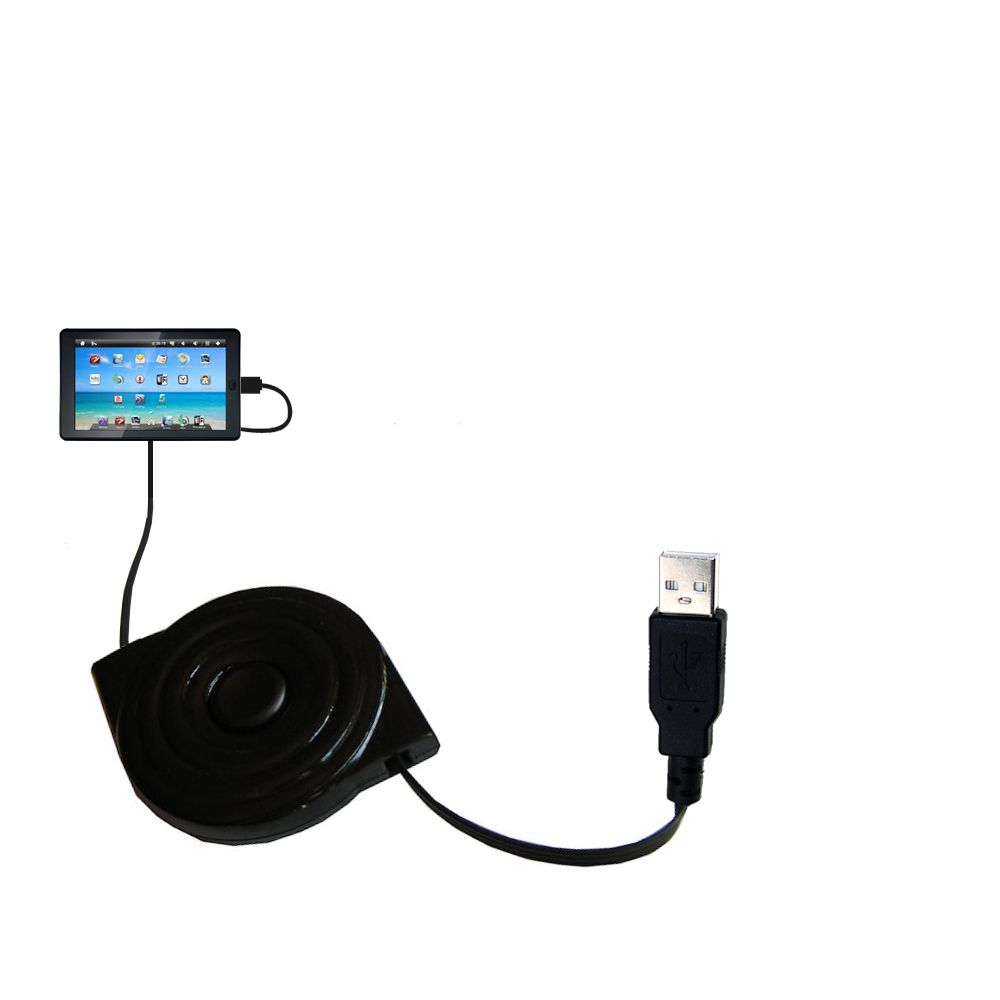 Retractable USB Power Port Ready charger cable designed for the Sylvania SYTAB7MX 7 inch Tablet and uses TipExchange