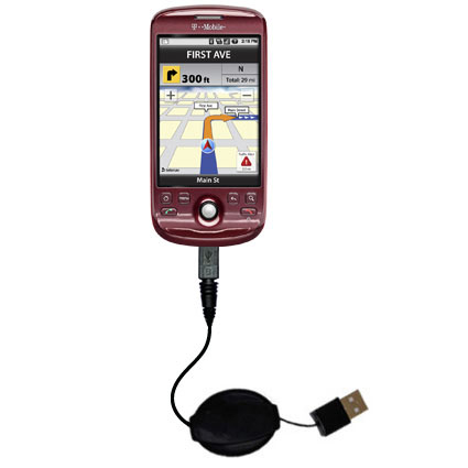 Retractable USB Power Port Ready charger cable designed for the T-Mobile myTouch and uses TipExchange