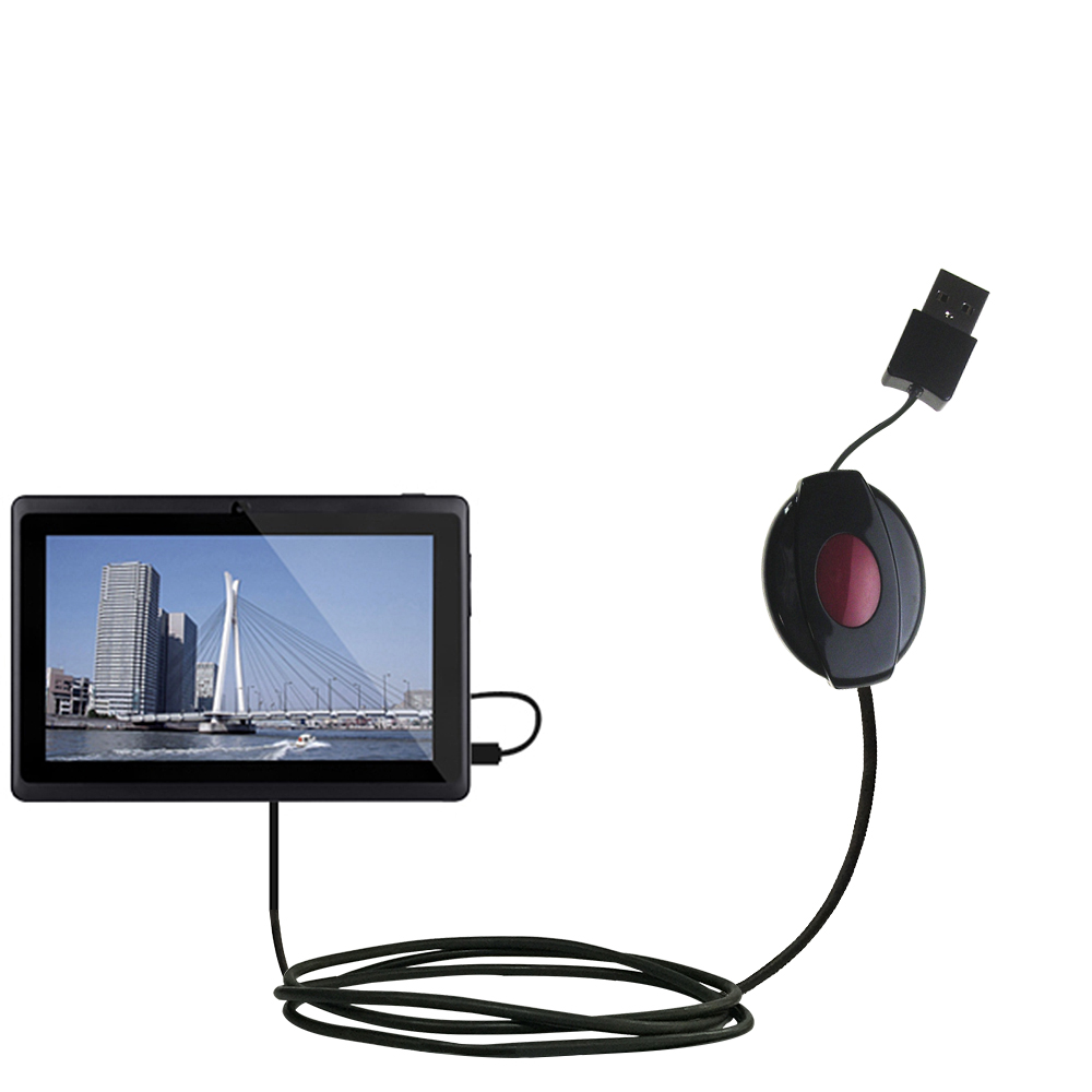 Retractable USB Power Port Ready charger cable designed for the Tablet Express Dragon Touch 7 inch Y88 R7 and uses TipExchange