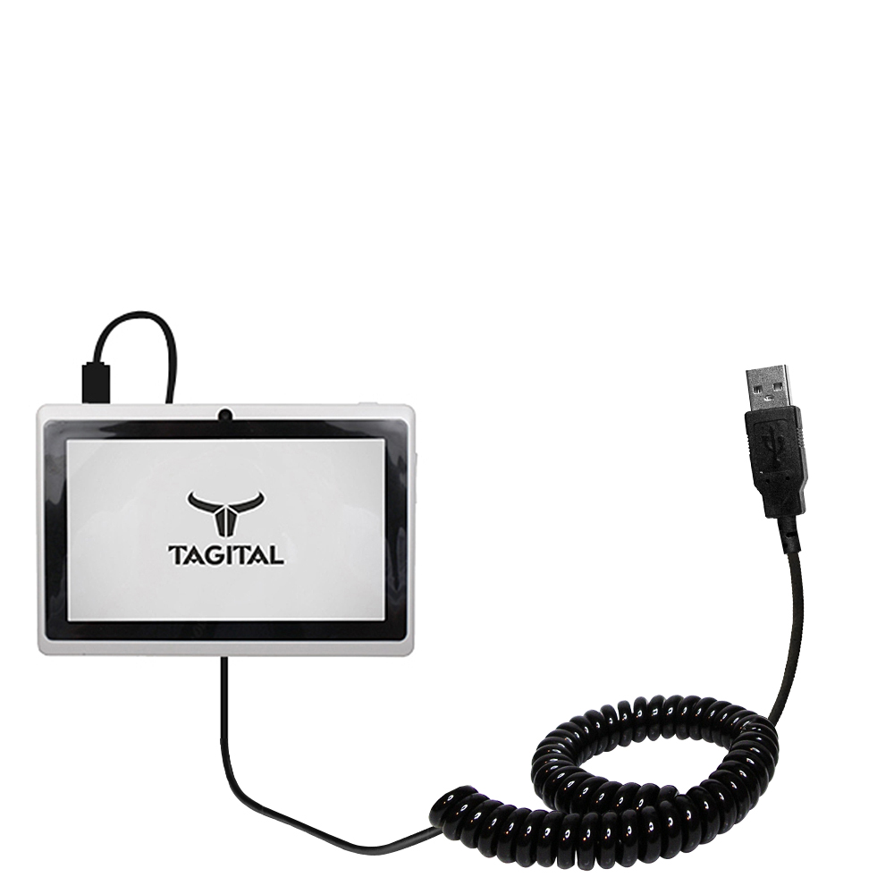 Coiled USB Cable compatible with the Tagital tablet 7 inch