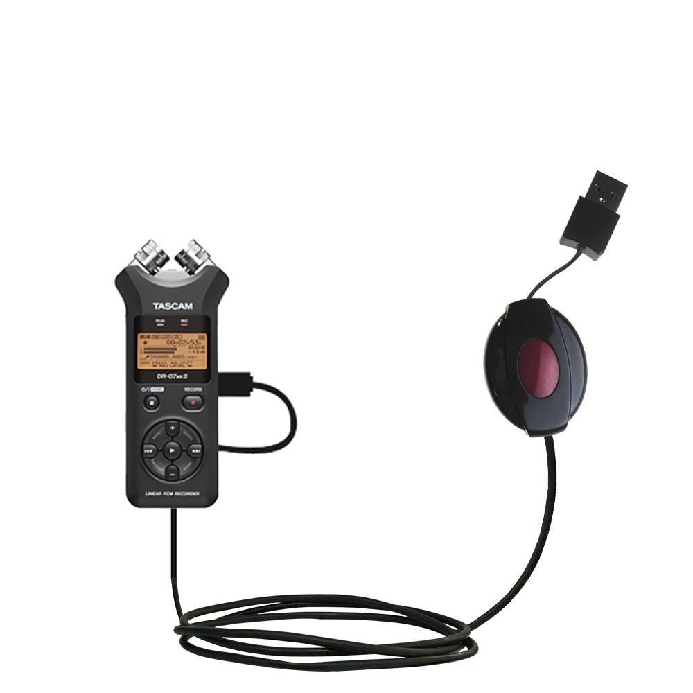 Retractable USB Power Port Ready charger cable designed for the Tascam DR-07 MK II and uses TipExchange