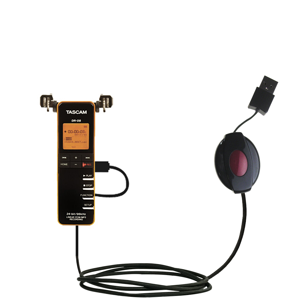 Retractable USB Power Port Ready charger cable designed for the Tascam DR-08 and uses TipExchange