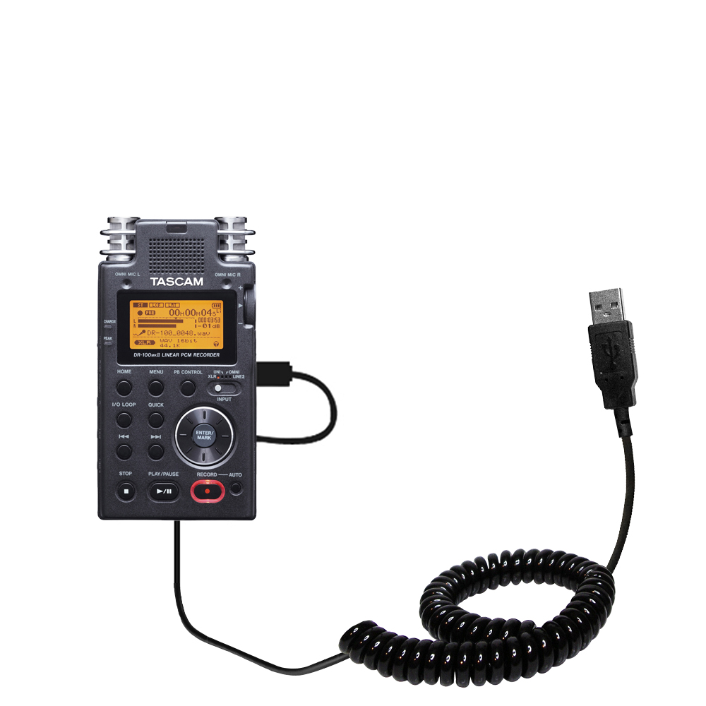 Coiled USB Cable compatible with the Tascam DR-100 MKII