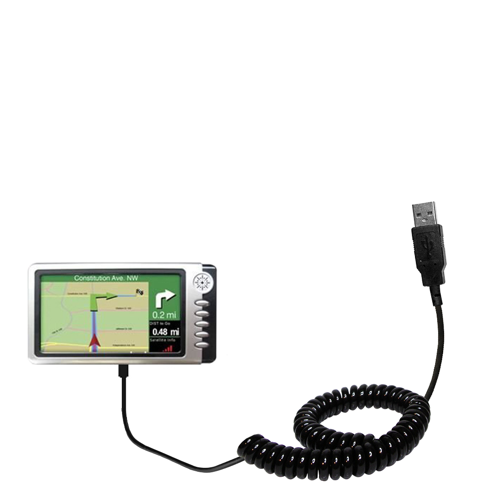Coiled Power Hot Sync USB Cable suitable for the Teletype WorldNav 7400 with both data and charge features - Uses Gomadic TipExchange Technology