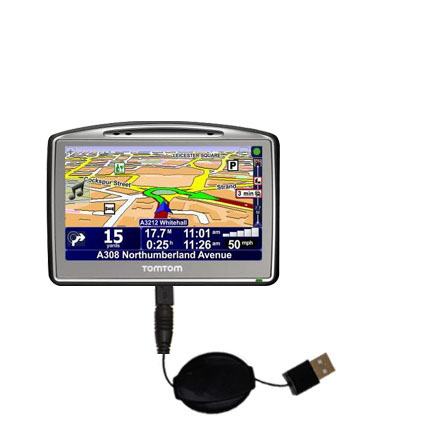 Retractable USB Power Port Ready charger cable designed for the TomTom Go 520 and uses TipExchange