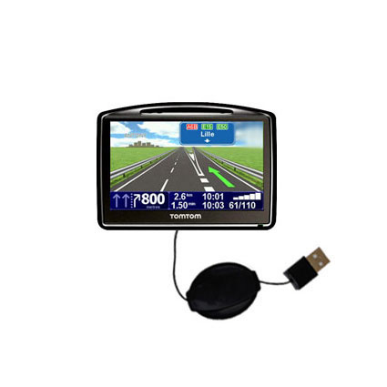 Retractable USB Power Port Ready charger cable designed for the TomTom Go 530 and uses TipExchange