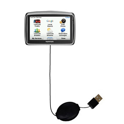 Retractable USB Power Port Ready charger cable designed for the TomTom GO 540 and uses TipExchange