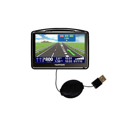 Retractable USB Power Port Ready charger cable designed for the TomTom GO 730 and uses TipExchange