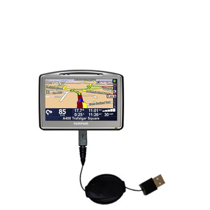Retractable USB Power Port Ready charger cable designed for the TomTom Go 920T and uses TipExchange