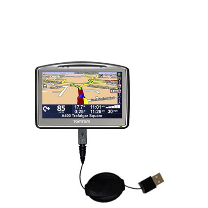 Retractable USB Power Port Ready charger cable designed for the TomTom Go 930 and uses TipExchange