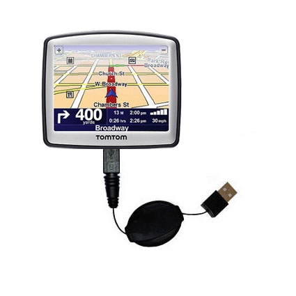Retractable USB Power Port Ready charger cable designed for the TomTom ONE 125 S / SE and uses TipExchange