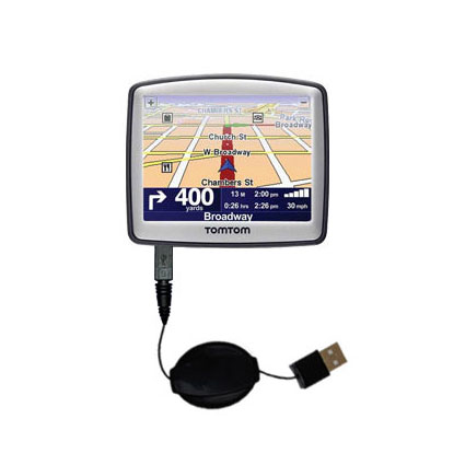 Retractable USB Power Port Ready charger cable designed for the TomTom ONE 130 and uses TipExchange