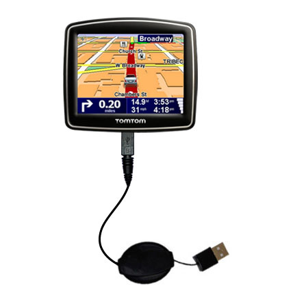 Retractable USB Power Port Ready charger cable designed for the TomTom ONE 140 and uses TipExchange