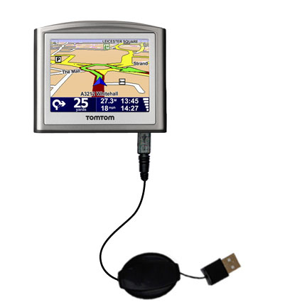 Retractable USB Power Port Ready charger cable designed for the TomTom ONE 3rd and uses TipExchange