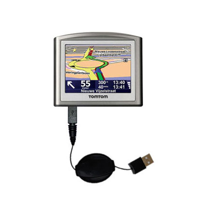 Retractable USB Power Port Ready charger cable designed for the TomTom ONE Europe Europe 22 and uses TipExchange