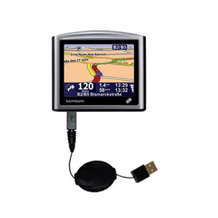 Retractable USB Power Port Ready charger cable designed for the TomTom ONE Regional 22 and uses TipExchange