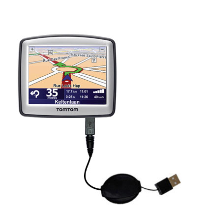 Retractable USB Power Port Ready charger cable designed for the TomTom ONE V4 and uses TipExchange