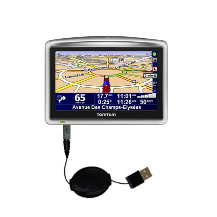 Retractable USB Power Port Ready charger cable designed for the TomTom ONE XL Europe and uses TipExchange