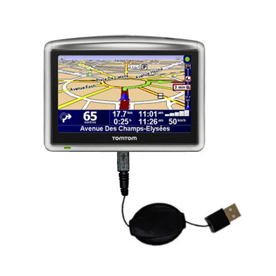 Retractable USB Power Port Ready charger cable designed for the TomTom One XL and uses TipExchange