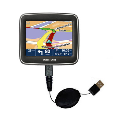 Retractable USB Power Port Ready charger cable designed for the TomTom Start Europe and uses TipExchange