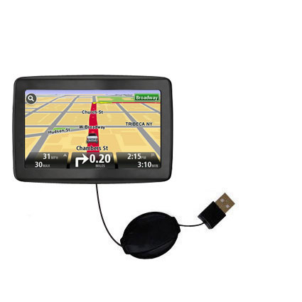 Retractable USB Power Port Ready charger cable designed for the TomTom VIA 1435 1435TM and uses TipExchange