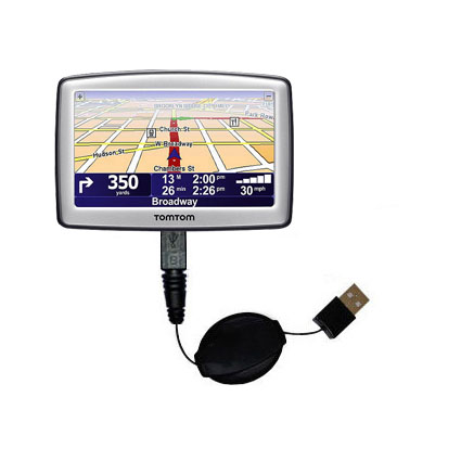 Retractable USB Power Port Ready charger cable designed for the TomTom XL 325 S / SE and uses TipExchange