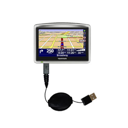 Retractable USB Power Port Ready charger cable designed for the TomTom XL 330 and uses TipExchange