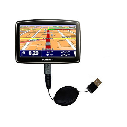 Retractable USB Power Port Ready charger cable designed for the TomTom XL 335 S and uses TipExchange