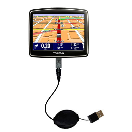 Retractable USB Power Port Ready charger cable designed for the TomTom XL 340 and uses TipExchange