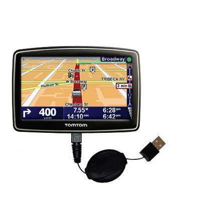 Retractable USB Power Port Ready charger cable designed for the TomTom XL 350 and uses TipExchange