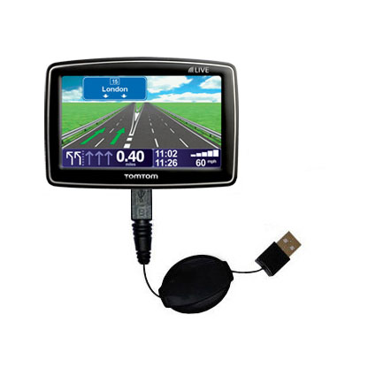 Retractable USB Power Port Ready charger cable designed for the TomTom XL Live IQ Routes and uses TipExchange