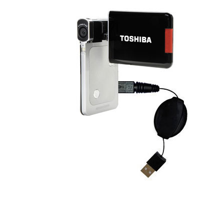 Retractable USB Power Port Ready charger cable designed for the Toshiba Camileo S20 HD Camcorder and uses TipExchange