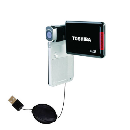 Retractable USB Power Port Ready charger cable designed for the Toshiba Camileo S30 HD Camcorder and uses TipExchange