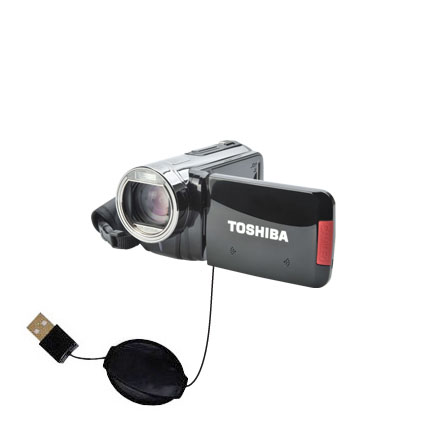 Retractable USB Power Port Ready charger cable designed for the Toshiba CAMILEO X100 HD Camcorder and uses TipExchange