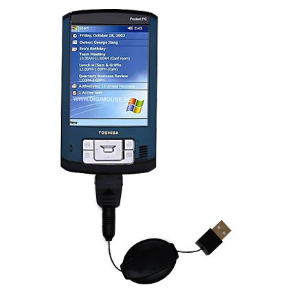 Retractable USB Power Port Ready charger cable designed for the Toshiba e400 and uses TipExchange