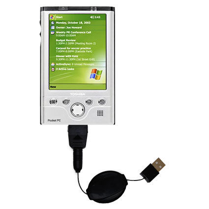 Retractable USB Power Port Ready charger cable designed for the Toshiba e750 and uses TipExchange