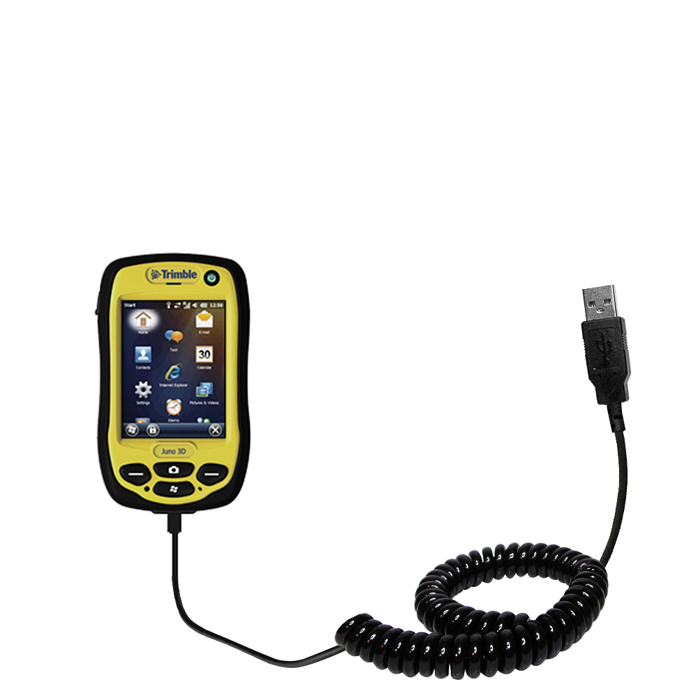 Coiled Power Hot Sync USB Cable suitable for the Trimble Juno 3D 3B 3E with  both data and charge features - Uses Gomadic TipExchange Technology