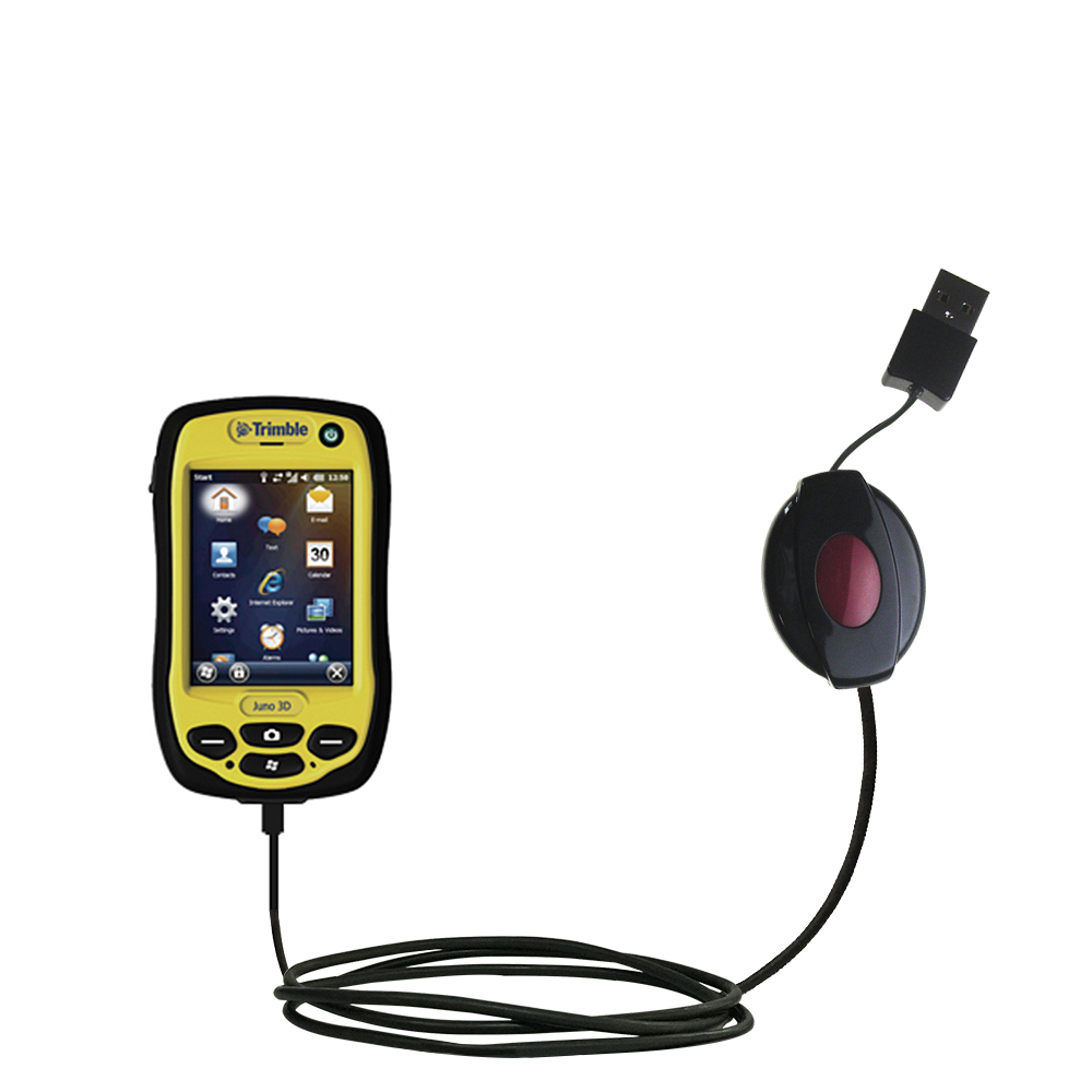 Retractable USB Power Port Ready charger cable designed for the Trimble Juno 3D 3B 3E and uses TipExchange