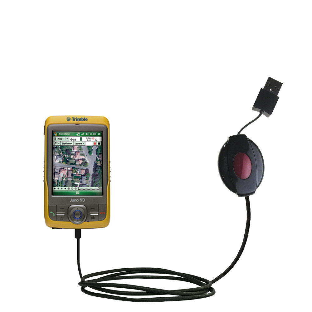 Retractable USB Power Port Ready charger cable designed for the Trimble Juno SD SA SB SC and uses TipExchange